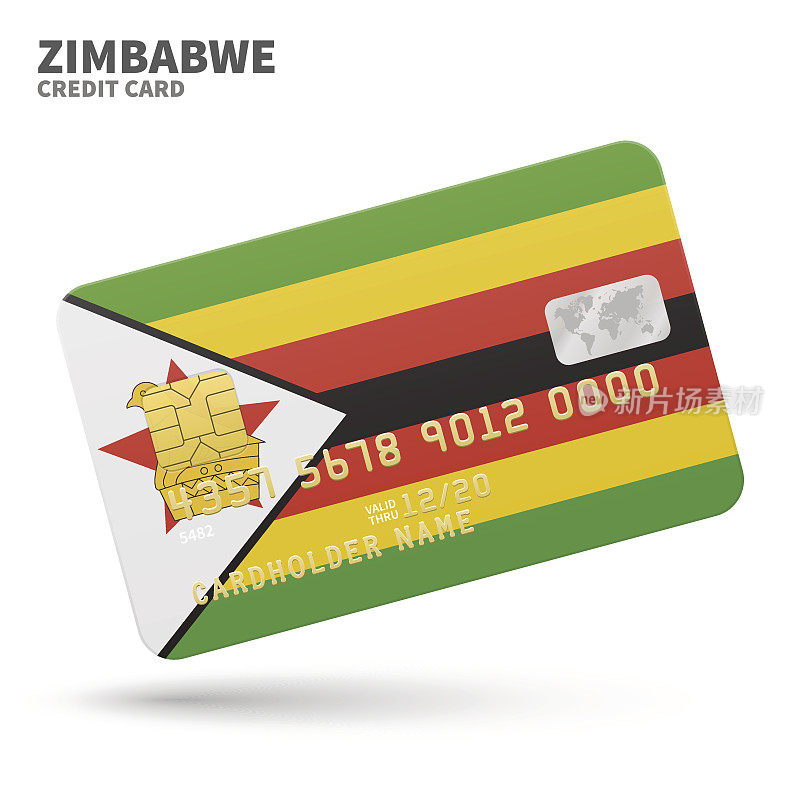 Credit card with Zimbabwe flag background for bank, presentations and